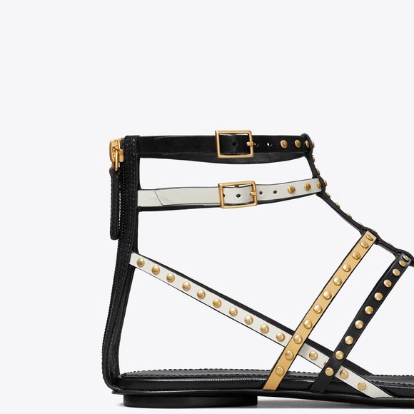 Tory Burch $338 CAPRI GLADIATOR STUDDED SANDAL 3 Tone Leather Black Ivor… - Picture 8 of 9
